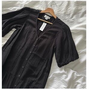 Black Cotton Gauze Midi Tiered Boho Style Dress